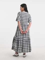 Simply Be Black Gingham Button Up Midi Dress - Image 2 of 4