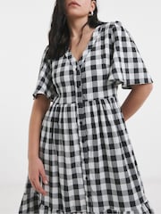 Simply Be Black Gingham Button Up Midi Dress - Image 3 of 4