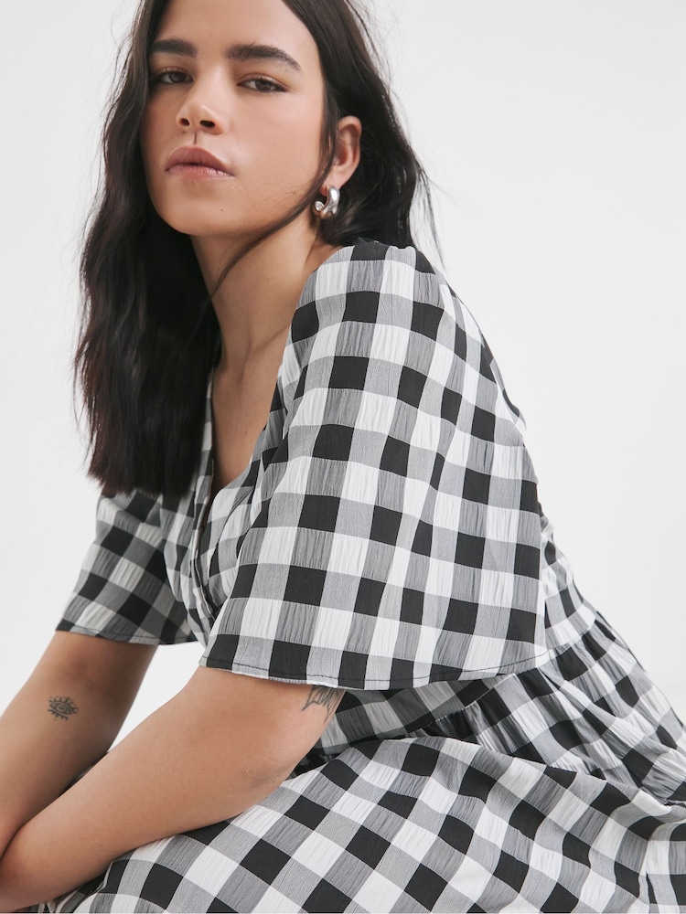 Simply Be Black Gingham Button Up Midi Dress - Image 4 of 4