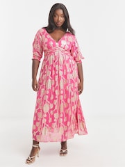 Simply Be Pink Jacquard Frill Detail Maxi Dress - Image 1 of 4
