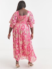 Simply Be Pink Jacquard Frill Detail Maxi Dress - Image 2 of 4