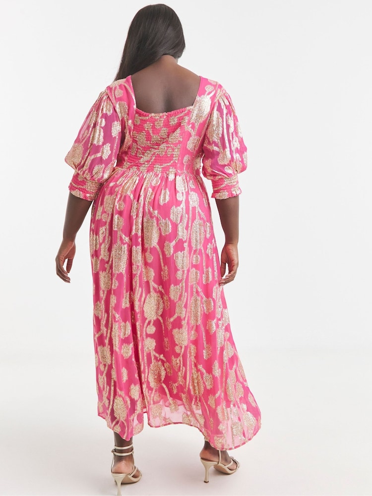 Simply Be Pink Jacquard Frill Detail Maxi Dress - Image 2 of 4