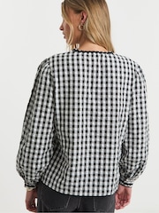 Simply Be Black Gingham Tie Front Blouse - Image 2 of 6