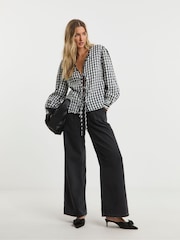 Simply Be Black Gingham Tie Front Blouse - Image 3 of 6