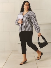 Simply Be Black Gingham Tie Front Blouse - Image 5 of 6