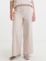 Simply Be Cream Reverse Loopback Detail Wide Leg Joggers - Image 1 of 4