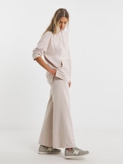 Simply Be Cream Reverse Loopback Detail Wide Leg Joggers - Image 2 of 4