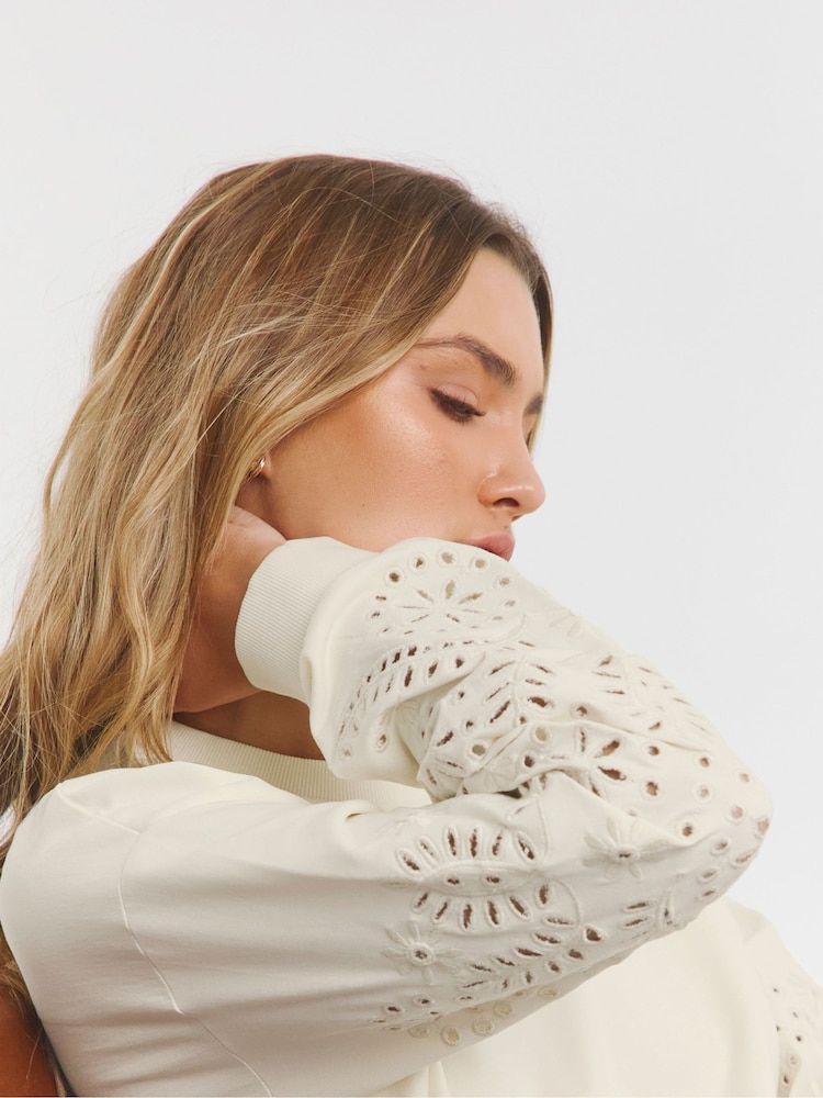 Simply Be Cream Cut Work Sleeve Sweatshirt - Image 3 of 4