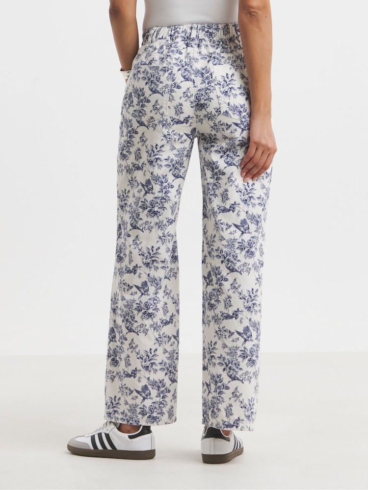 Simply Be White Floral Wide Leg 100% Cotton Jeans - Image 2 of 4