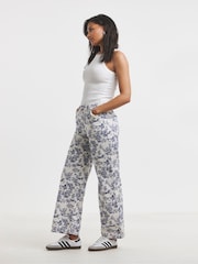 Simply Be White Floral Wide Leg 100% Cotton Jeans - Image 4 of 4