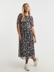Simply Be Black Mesh Short Sleve Midi Dress - Image 1 of 4
