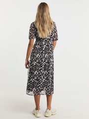 Simply Be Black Mesh Short Sleve Midi Dress - Image 2 of 4