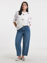 Simply Be White Embellished Flower 100% Cotton T-Shirt - Image 2 of 4