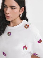 Simply Be White Embellished Flower 100% Cotton T-Shirt - Image 3 of 4