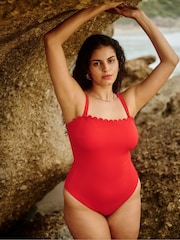 Simply Be Red Magisculpt Contour Me Scalloped Edge Bandeau Swimsuit - Image 1 of 5