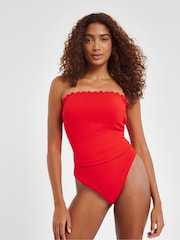 Simply Be Red Magisculpt Contour Me Scalloped Edge Bandeau Swimsuit - Image 2 of 5