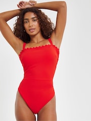 Simply Be Red Magisculpt Contour Me Scalloped Edge Bandeau Swimsuit - Image 5 of 5