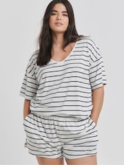 Simply Be Mono Stripe Pretty Secrets Top And Short Set - صورة 1 من 4