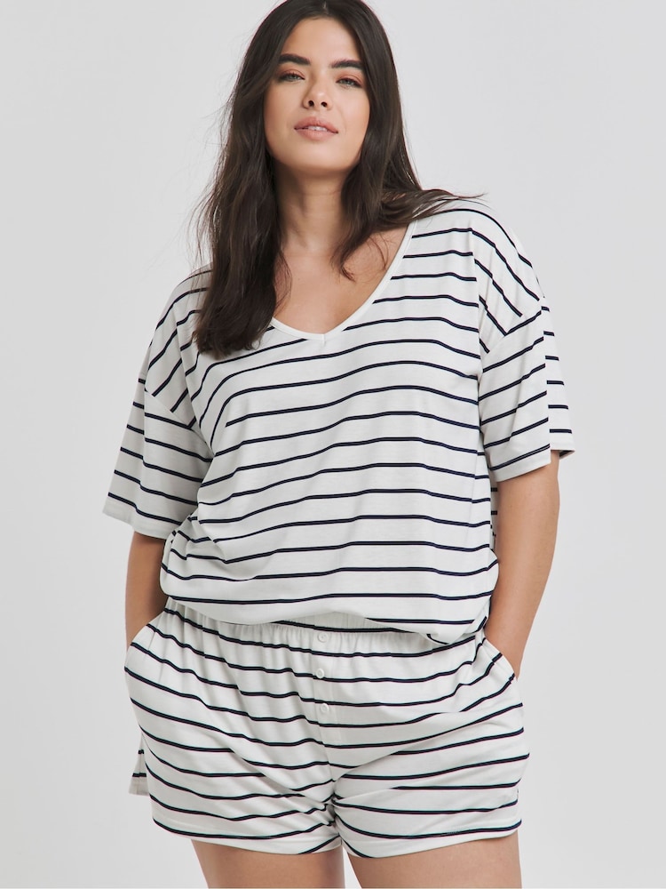 Simply Be Mono Stripe Pretty Secrets Top And Short Set - صورة 1 من 4
