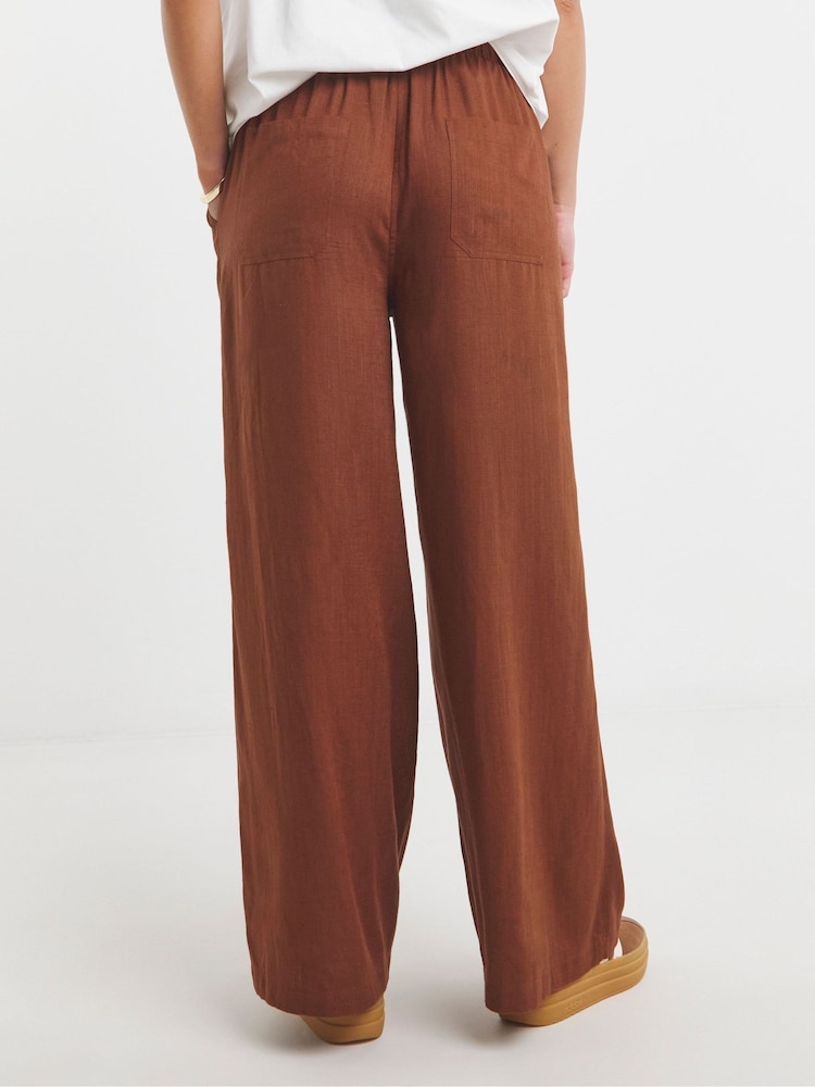 Simply Be Brown Wide Fit Tie Waist Wide Leg Trousers - Image 2 of 4 Simply Be Brown Wide Fit Tie Waist Wide Leg Trousers - Image 2 of 4