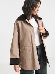 Simply Be Brown Waxed Cord Collar Jacket - Image 1 of 4