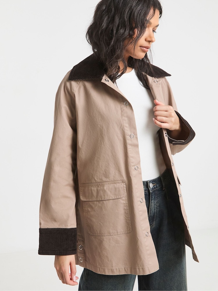Simply Be Brown Waxed Cord Collar Jacket - Image 1 of 4
