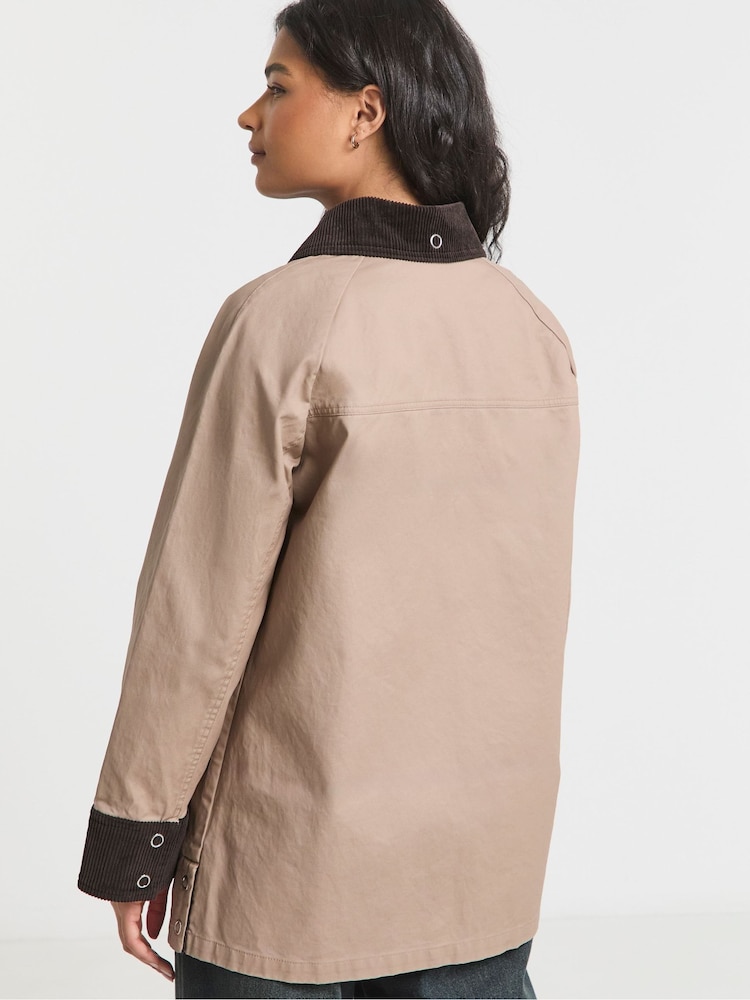 Simply Be Brown Waxed Cord Collar Jacket - Image 2 of 4