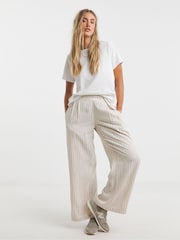 Simply Be Natural Pinstripe Wide Leg Trousers - Image 1 of 5
