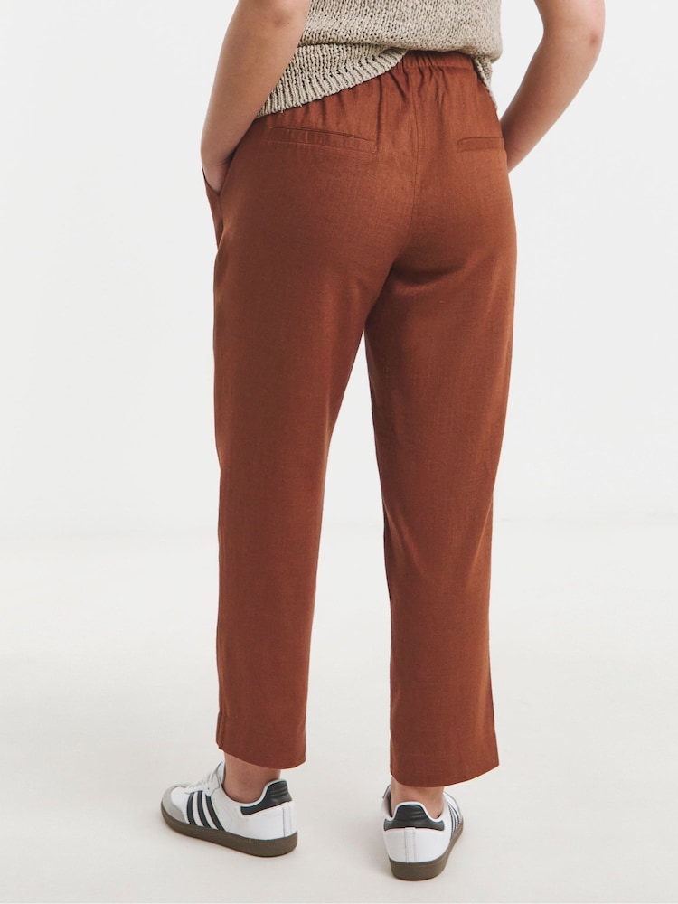Simply Be Brown Tie Waist Tapered Linen Trousers - Image 2 of 4 Simply Be Brown Tie Waist Tapered Linen Trousers - Image 2 of 4