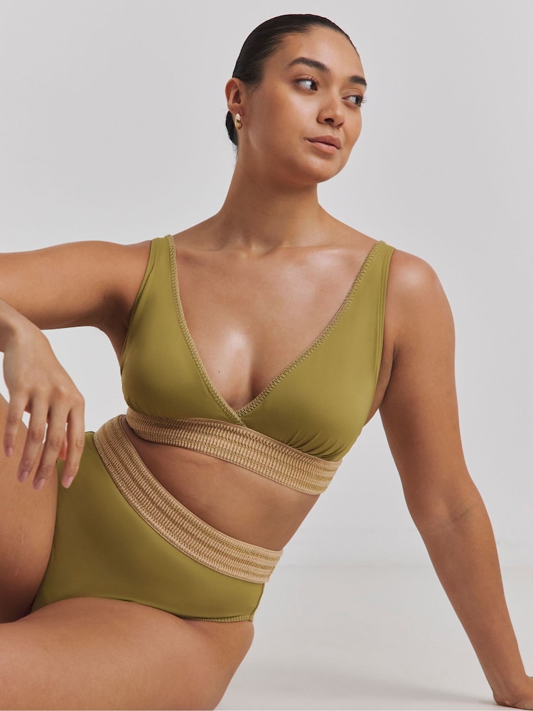 Simply Be Green Elastic Detail Bikini Set - Image 1 of 4