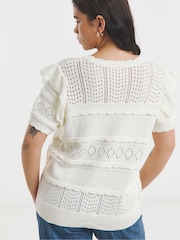 Simply Be Cream Ponitelle Mixed Knitted 100% Cotton Top - Image 2 of 4