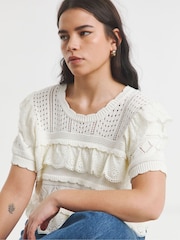 Simply Be Cream Ponitelle Mixed Knitted 100% Cotton Top - Image 3 of 4