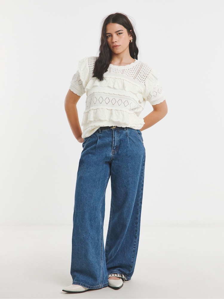 Simply Be Cream Ponitelle Mixed Knitted 100% Cotton Top - Image 4 of 4
