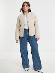 Simply Be Floral Jacquard Collarless Zip Through Jacket - Image 1 of 4