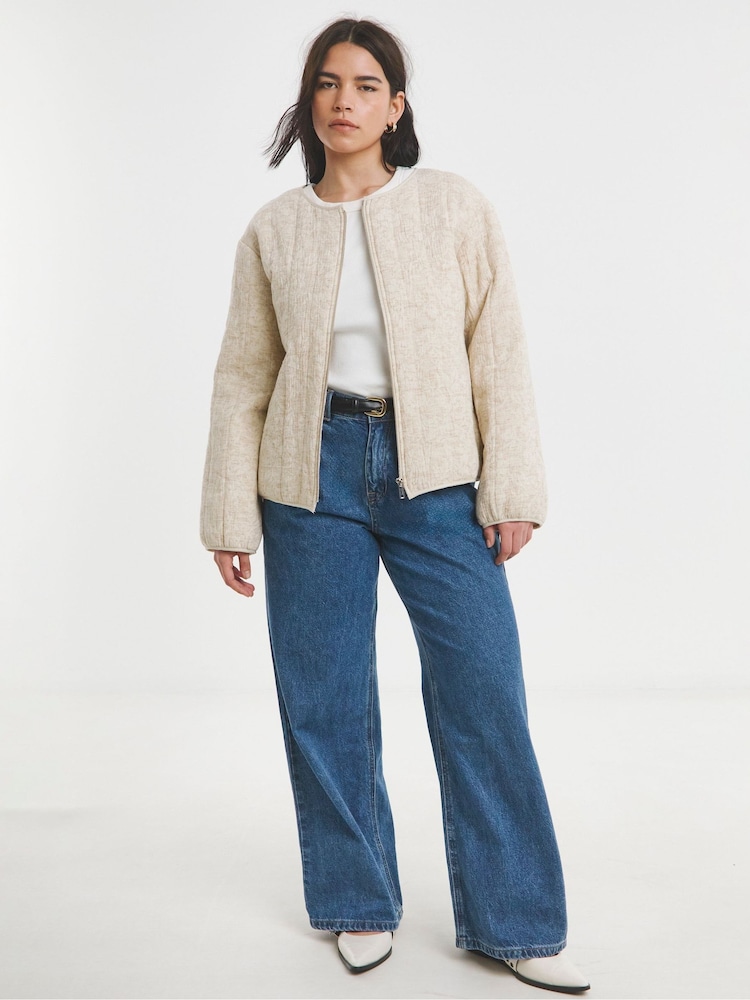 Simply Be Floral Jacquard Collarless Zip Through Jacket - Image 1 of 4
