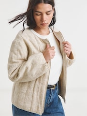 Simply Be Floral Jacquard Collarless Zip Through Jacket - Image 3 of 4