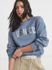 Simply Be Blue Venice Slogan Sweatshirt - Image 1 of 4