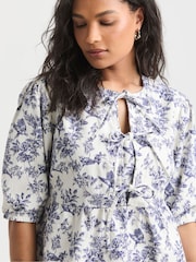 Simply Be White 100% Cotton Mix Floral Tie Front Denim Dress - Image 3 of 4