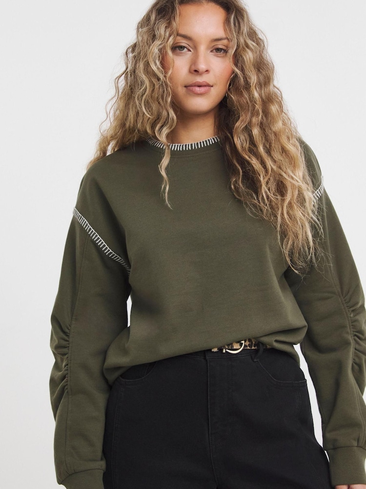 Simply Be Green Oversized Whipstitch Detail Sweatshirt - Image 1 of 4