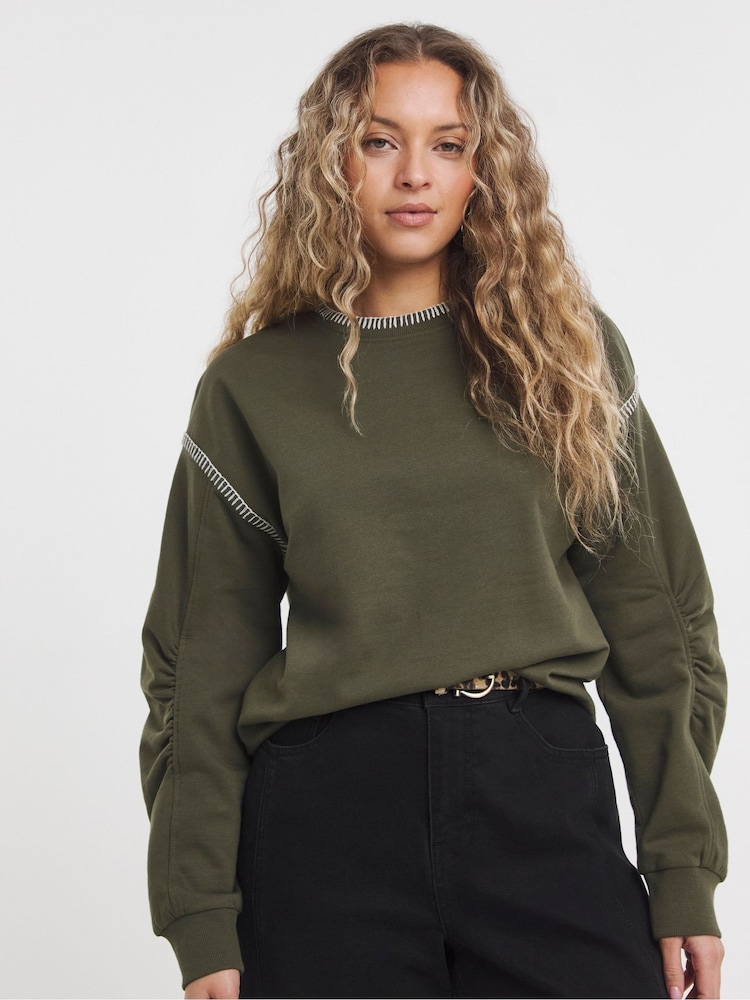 Simply Be Green Oversized Whipstitch Detail Sweatshirt - Image 4 of 4 Simply Be Green Oversized Whipstitch Detail Sweatshirt - Image 4 of 4
