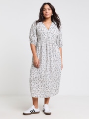 Simply Be Cream Button Up Midi Dress - Image 1 of 4