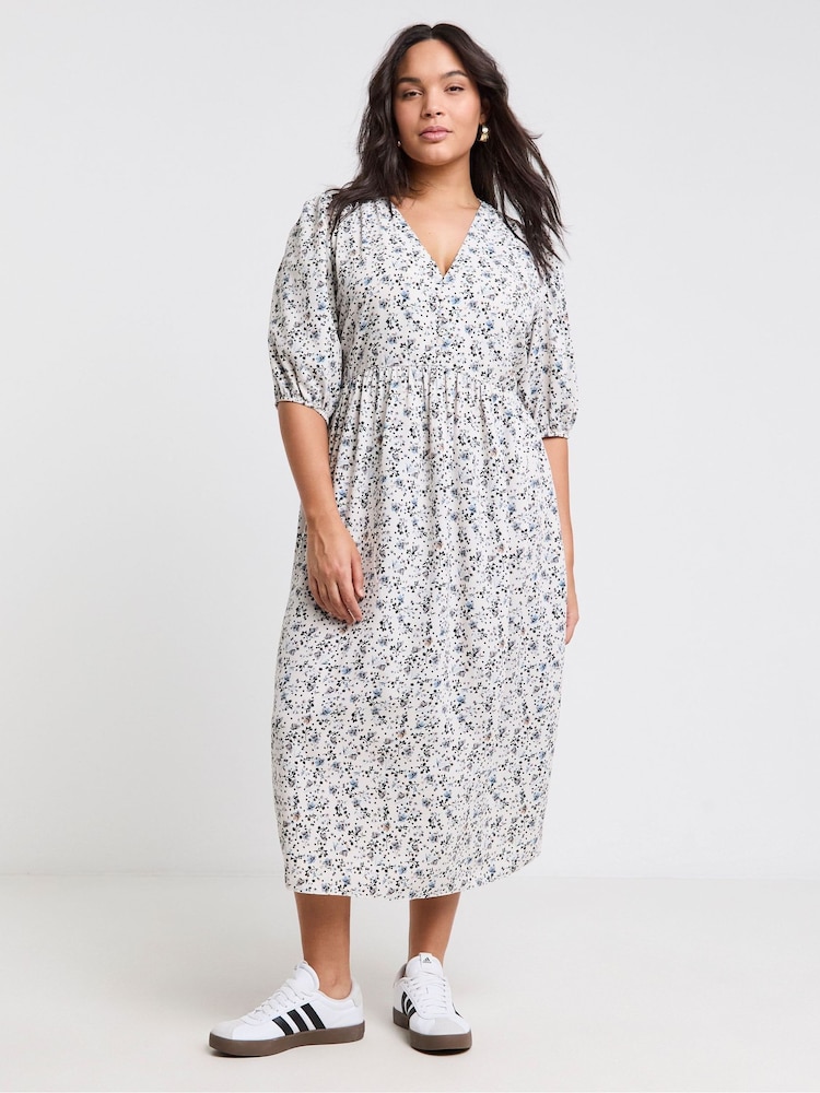 Simply Be Cream Button Up Midi Dress - Image 1 of 4