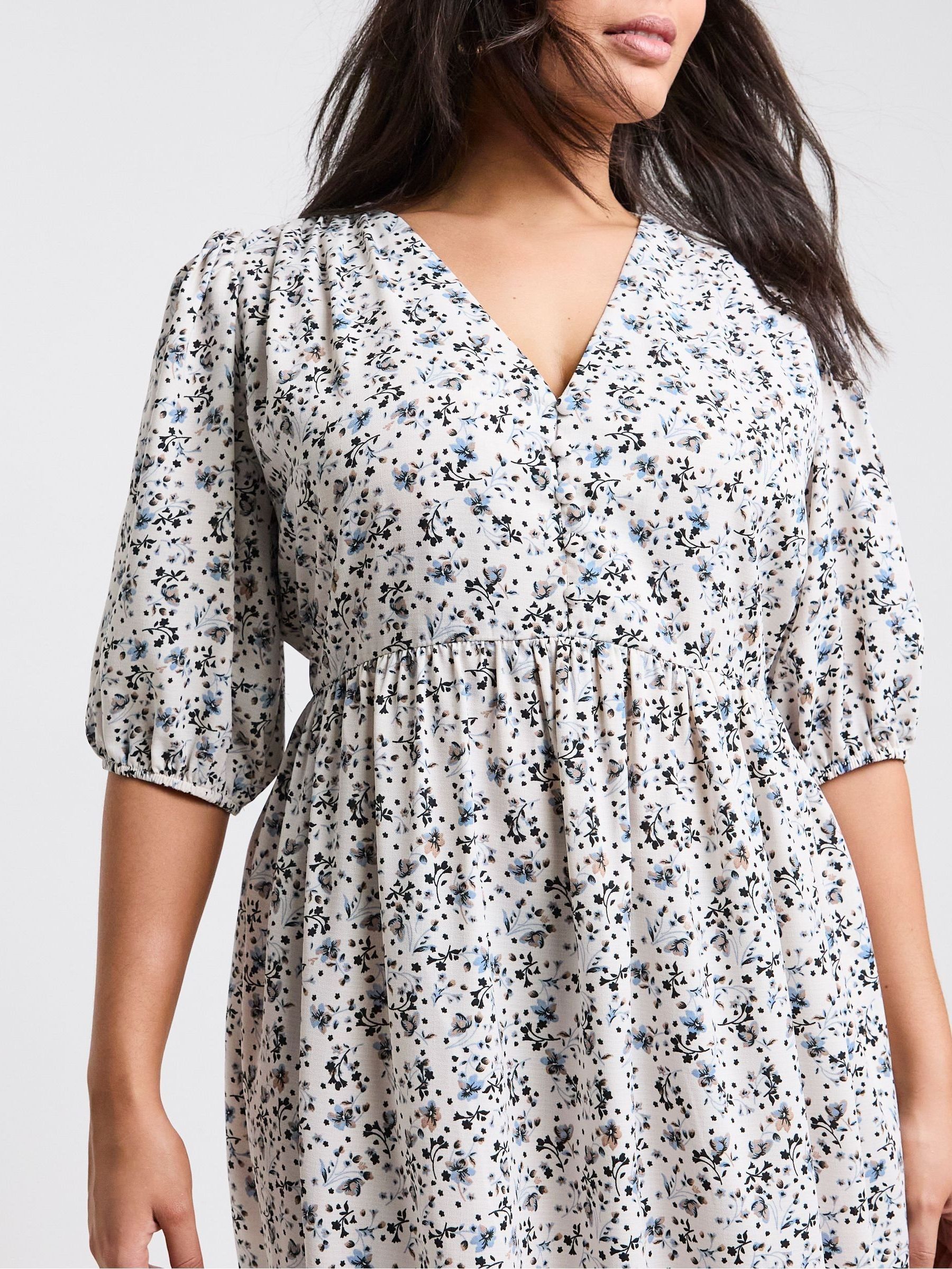 Buy Simply Be White Floral Print Button Through Midi Dress With Pockets ...