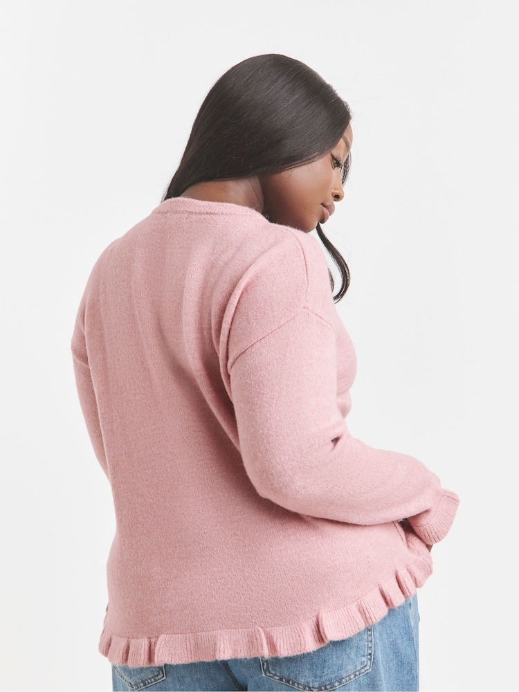 Simply Be Pink Frill Cardigan - Image 2 of 4 Simply Be Pink Frill Cardigan - Image 2 of 4