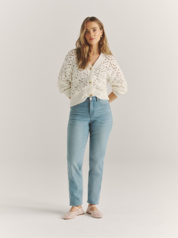 Simply Be Cream Cream Pointelle Knitted Cardigan - Image 1 of 6
