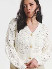 Simply Be Cream Cream Pointelle Knitted Cardigan - Image 5 of 6