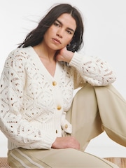 Simply Be Cream Cream Pointelle Knitted Cardigan - Image 6 of 6