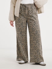 Simply Be Brown Light Wide Fit Tie Waist Wide Leg Trousers - Image 1 of 5