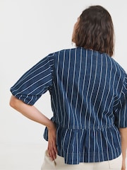 Simply Be Blue Denim Tie Front Peplum Blouse - Image 4 of 6
