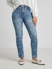 Simply Be Blue Slim Fruit Embroidered Mom Jeans - Image 1 of 4